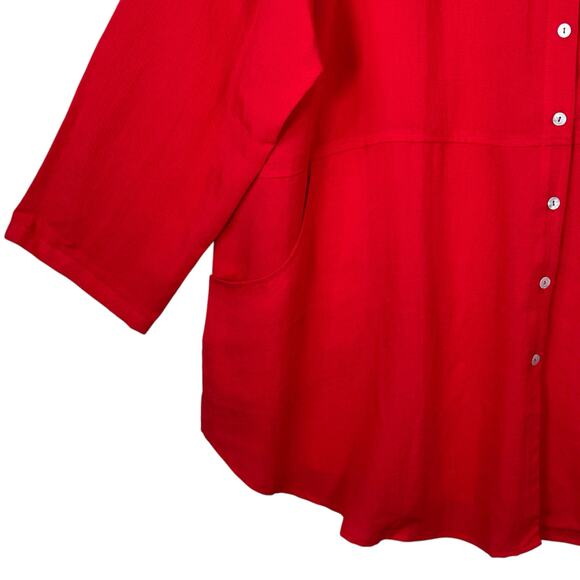 Fridaze Linen Tunic Top Womens Size 2XL Button Up Red Wrinkle Free Pockets L/S - Picture 4 of 11